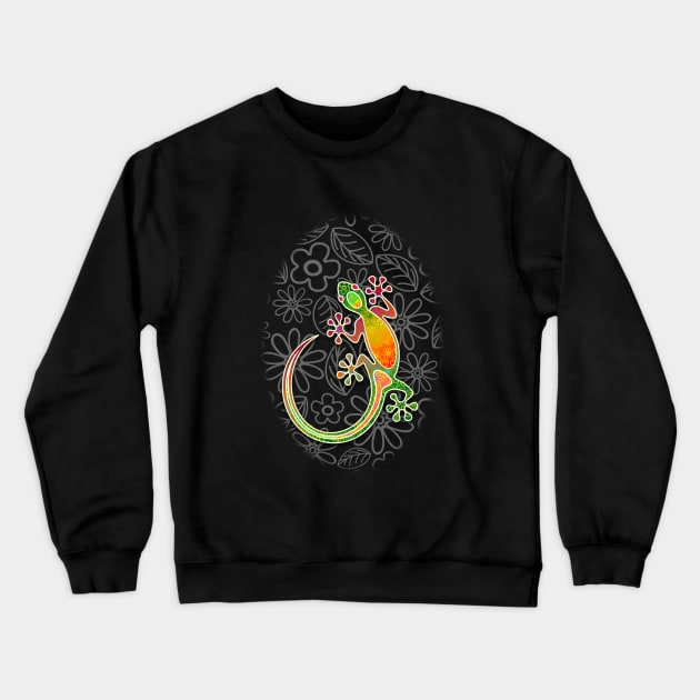 Gecko Floral Tribal Art Crewneck Sweatshirt by BluedarkArt